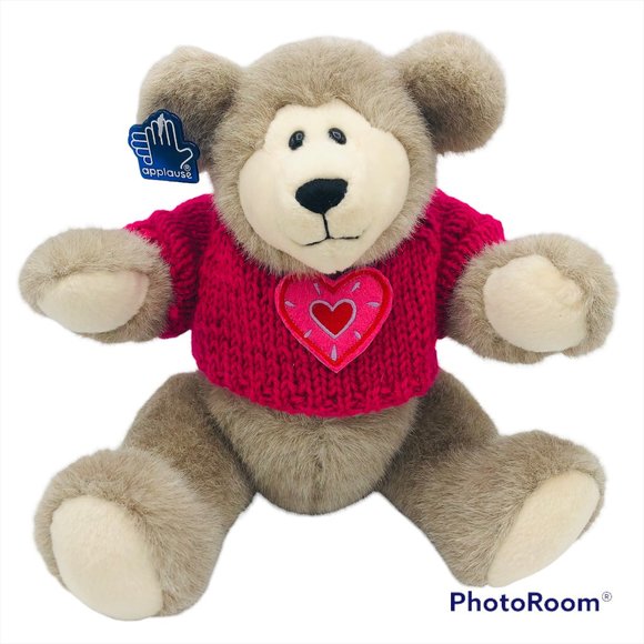 NWT Applause Valentine Teddy Bear Plush Fully Jointed Pink Heart Sweater - Picture 1 of 7